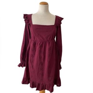 ASOS Maternity Broderie Mini Dress with Frill Shoulder